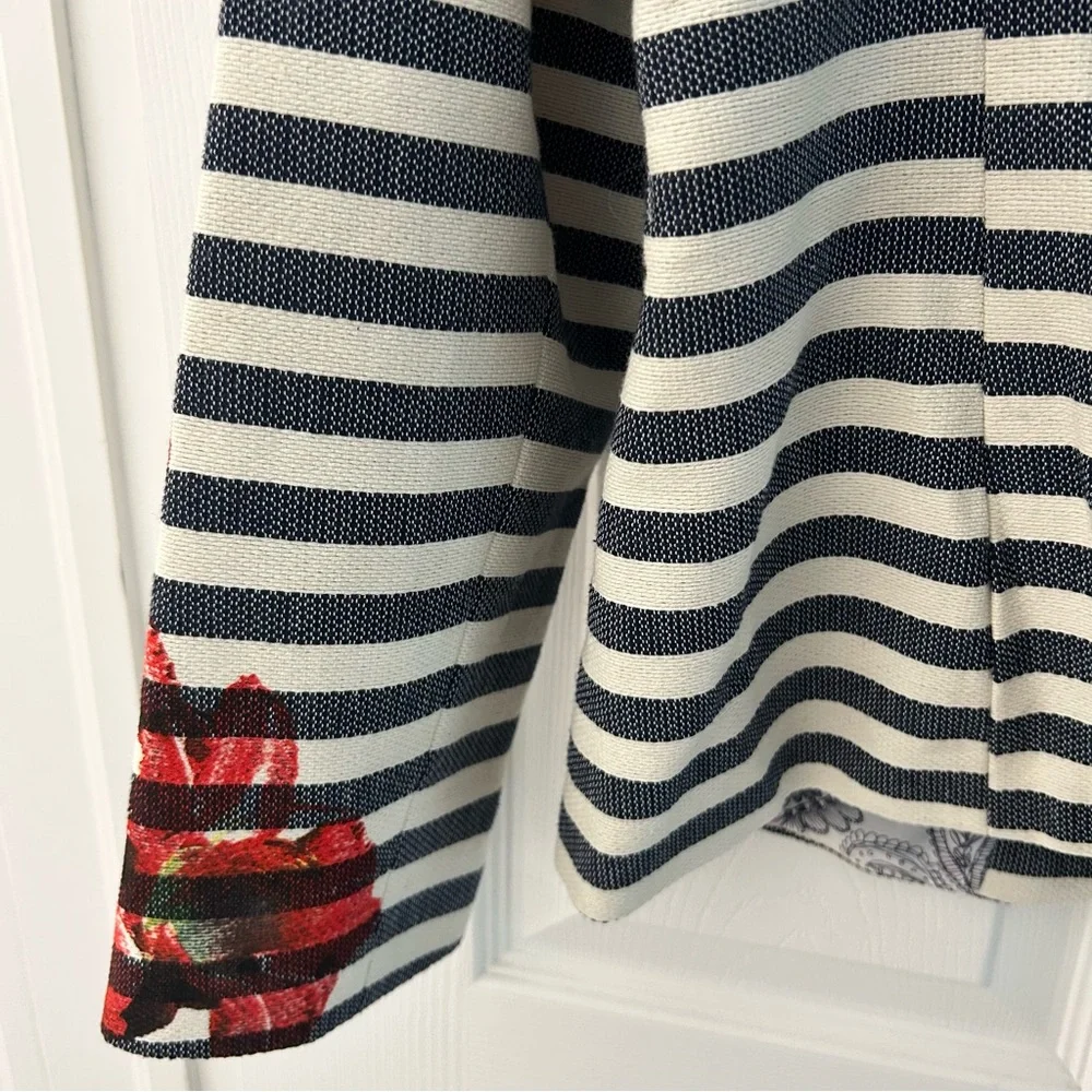 Desigual Striped Navy and Cream Linen Women's Blazer - Size L - BRAND NEW - Picture 6 of 10